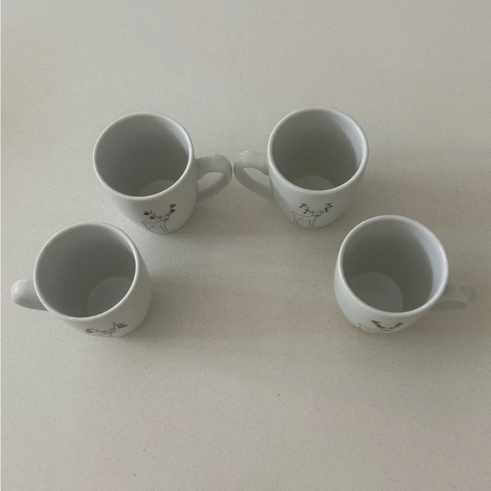 Vtg‎ BIA Rudy The Reindeer Happy Holidays Coffee Mugs Double Sided Set Of 4